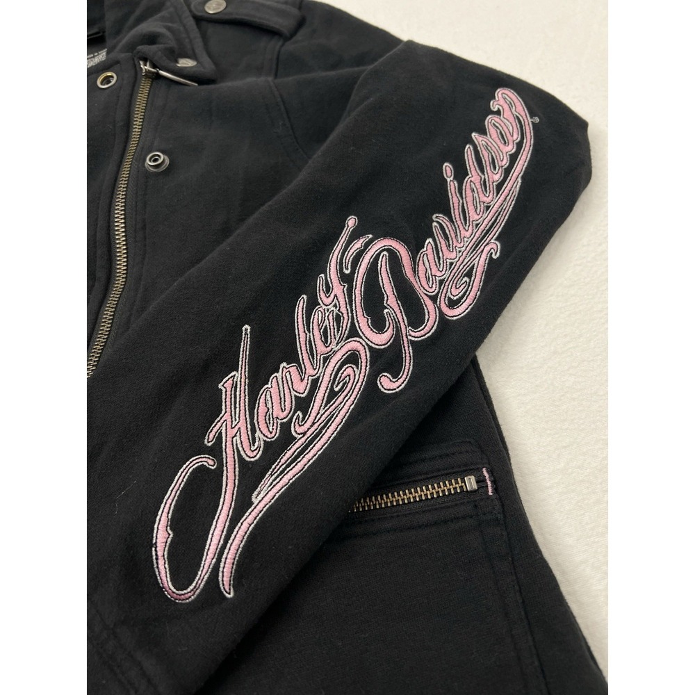Harley Davidson Jacket Women Large Black Snap Embroidered Roses Rock Vintage Y2K - Picture 8 of 11